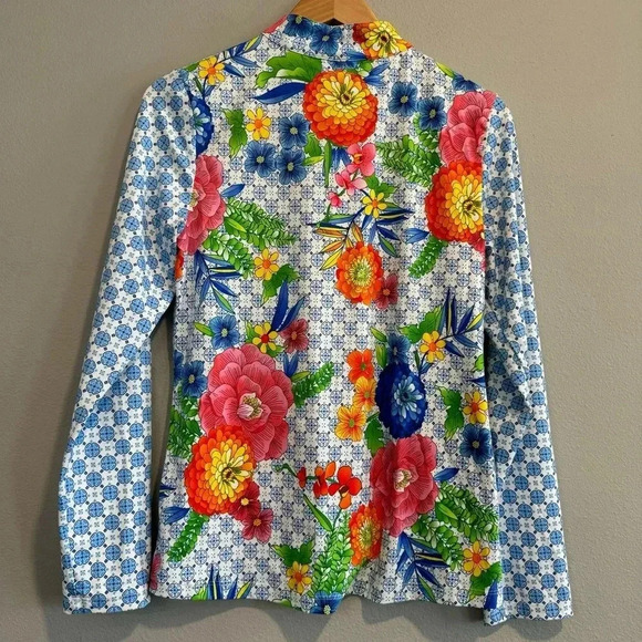 Barbara Erickson Swim Top Rashguard 1/4 Zip Long Sleeve Floral Tropical XL - Picture 2 of 5